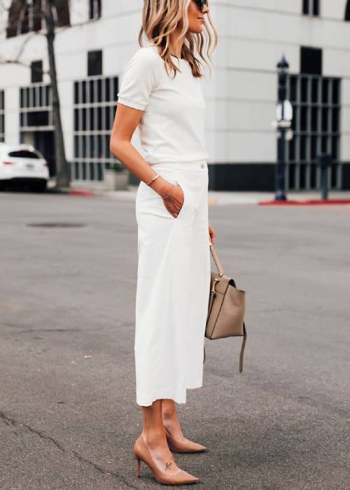 how to wear heels casually subtle colors nude beige neutral high heel outfit