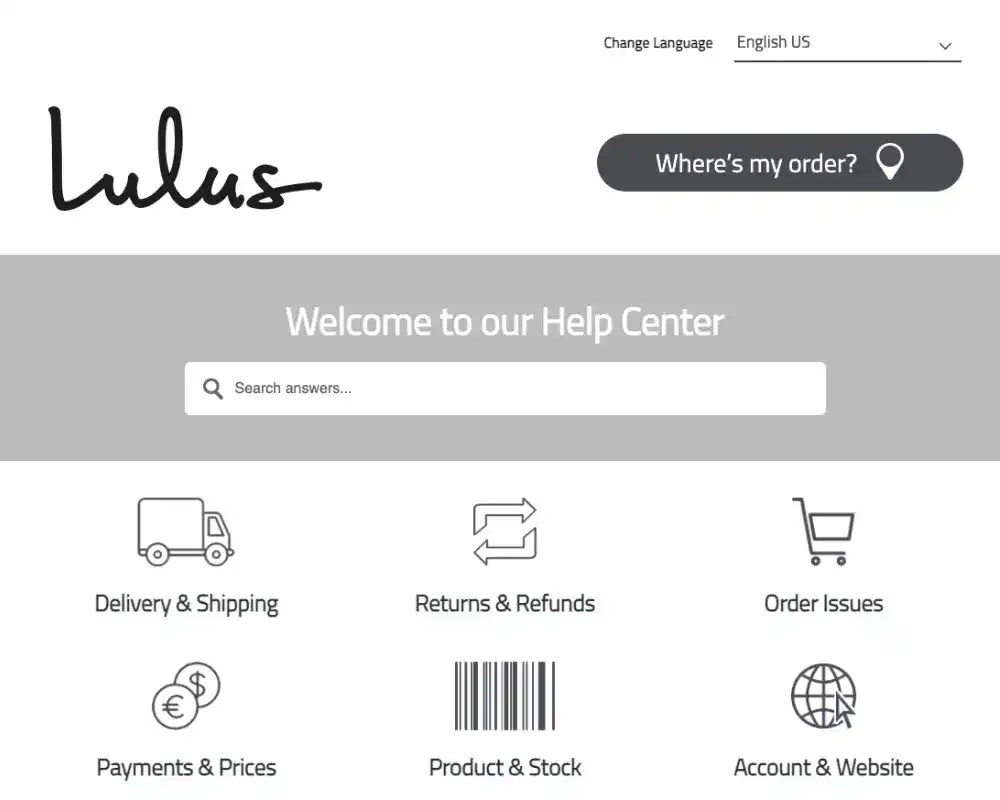 screenshot of lulus online help center interface