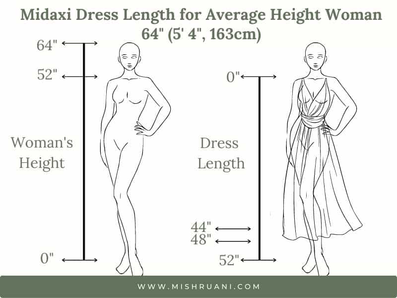 midaxi dress length for average height woman 5 feet 4 inches