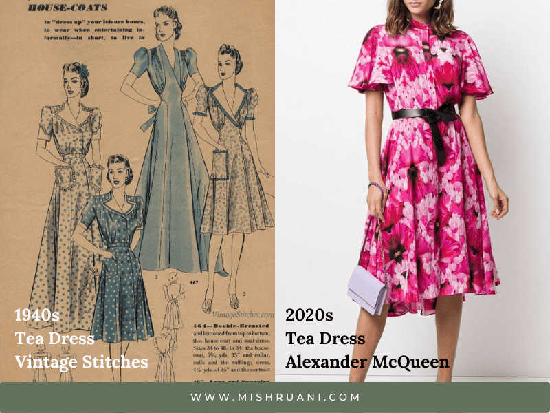 vintage tea dresses in style 1940s vs modern tea dresses in style 2020s