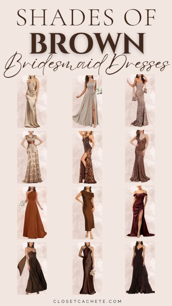 collection of brown bridesmaids dresses in different shades of brown
