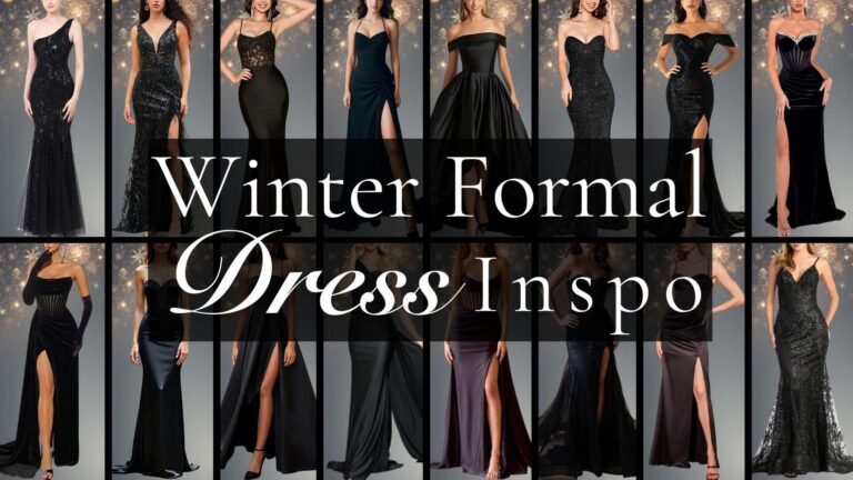 The collection features various black winter formal dresses, showcasing elegant silhouettes with floor-length cuts. Key styles include strapless sweetheart necklines, deep V-necks, and single-shoulder designs, complemented by intricate beadwork and shimmering sequins. Many dresses have side slits for added allure, while some feature cutouts and layered textures for a modern twist.