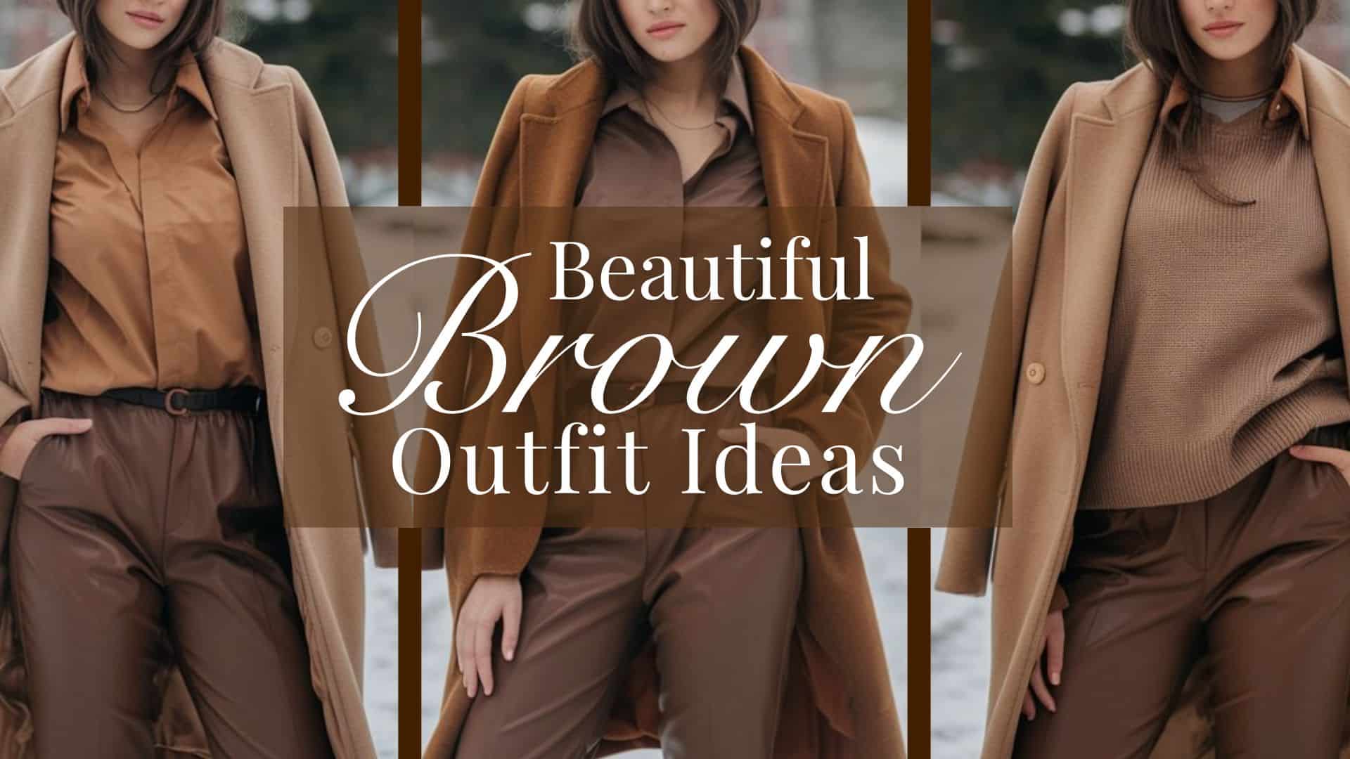 A woman showcases a stylish brown outfit featuring a chic, tailored camel coat over a rich, chocolate brown shirt paired with sleek, dark brown trousers. The layered textures create depth, while the monochromatic color palette highlights the versatility of brown in classic, timeless fashion. This look can effortlessly transition from casual to polished, making it a staple for any wardrobe.