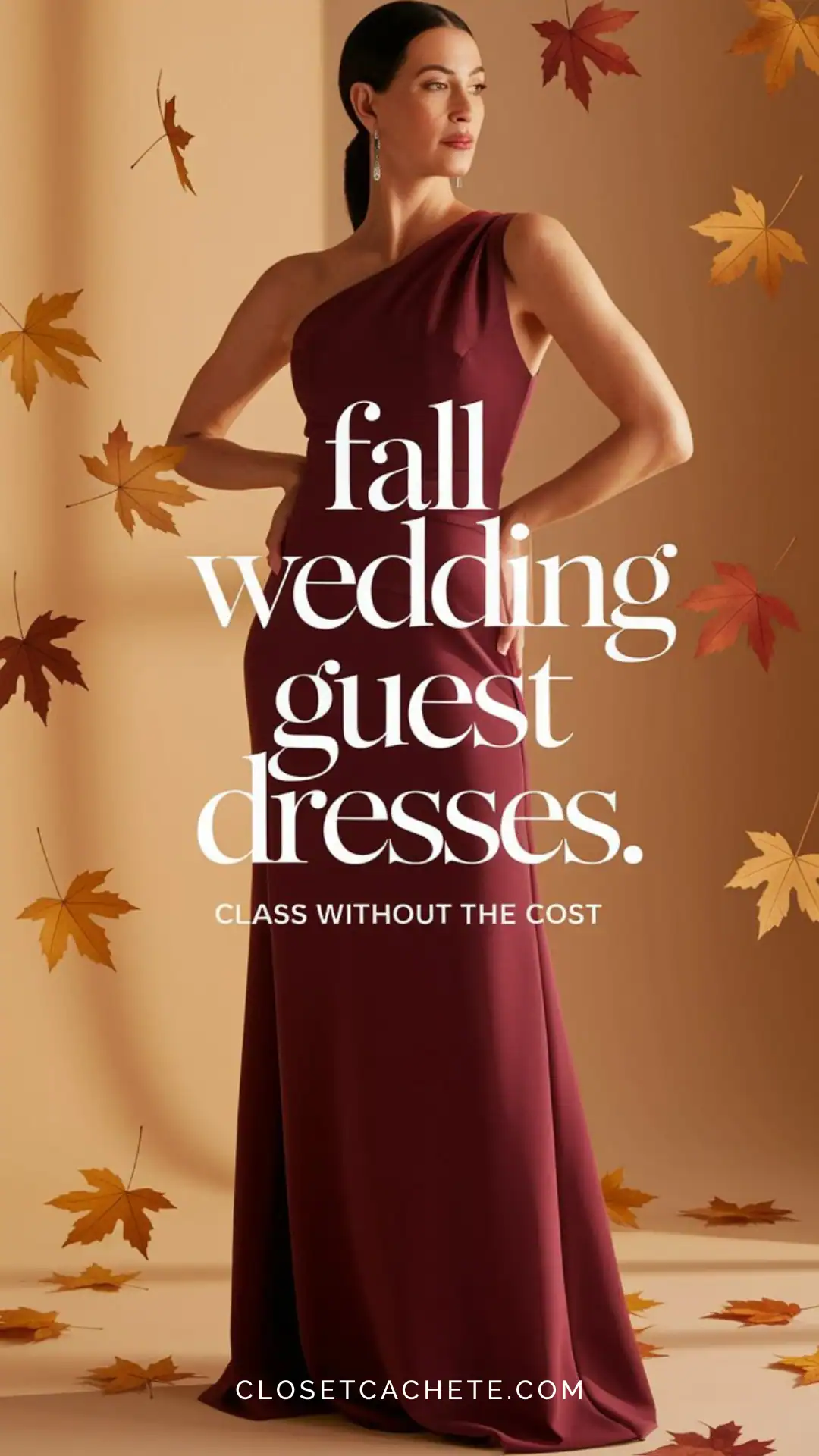 A one-shoulder, deep burgundy dress with a fitted silhouette and flowing skirt, perfect for formal occasions.