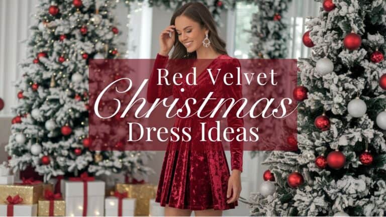 a woman wearing a red christmas dress