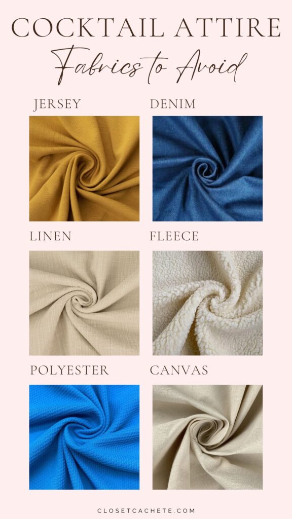 chart showing fabrics to avoid for cocktail attire