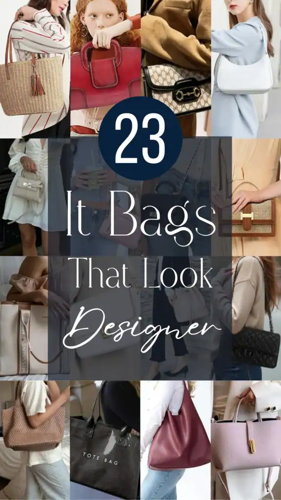 A collection of handbags featuring various styles, such as structured, tote, and crossbody designs. The fabrics range from woven straw and textured leather to glossy synthetic materials, with colors including earthy tones, soft pastels, and bold shades. Design elements like tassels, contrasting straps, and elegant hardware add visual interest, creating an overall vibe that is both chic and versatile, suitable for casual outings and formal events alike.