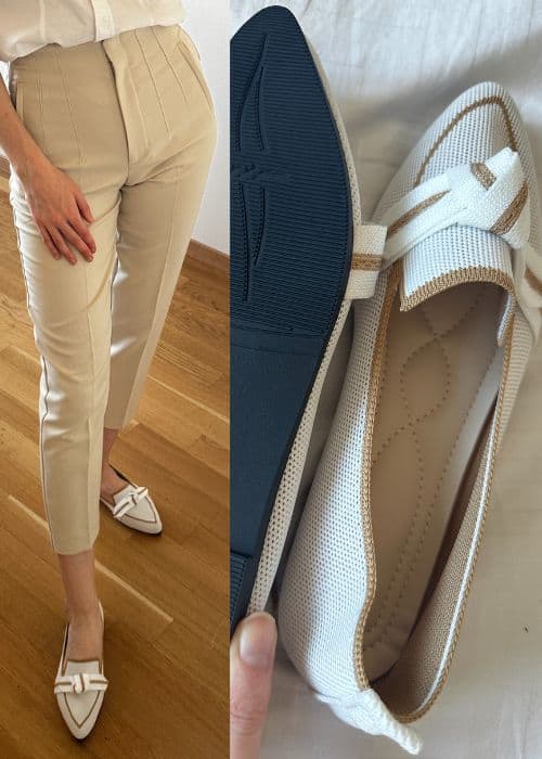 Woman wearing lightinthebox pointed summer flat shoes