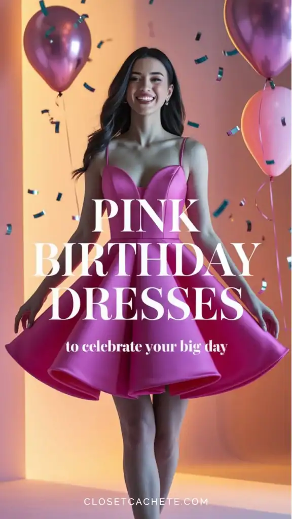 young woman wearing hot pink birthday dress in classy and fun style