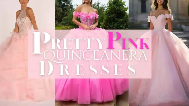 The pink Quinceañera dress features a voluminous skirt made of layered tulle, creating a dramatic, princess-like silhouette. Its fitted bodice is adorned with delicate floral appliqué and shimmering beadwork, while off-the-shoulder puff sleeves add a touch of elegance. The color is a lively bright pink, enhancing the festive spirit of the celebration.