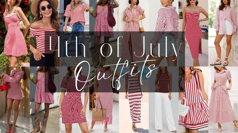 This collection features a variety of red and white striped outfits, showcasing casual styles perfect for the Fourth of July, including short dresses, tunics, and maxi lengths. The lightweight fabrics, often a cotton blend, highlight the bold, eye-catching stripes and playful designs that evoke a festive yet relaxed vibe, making them suitable for casual outings and holiday celebrations.