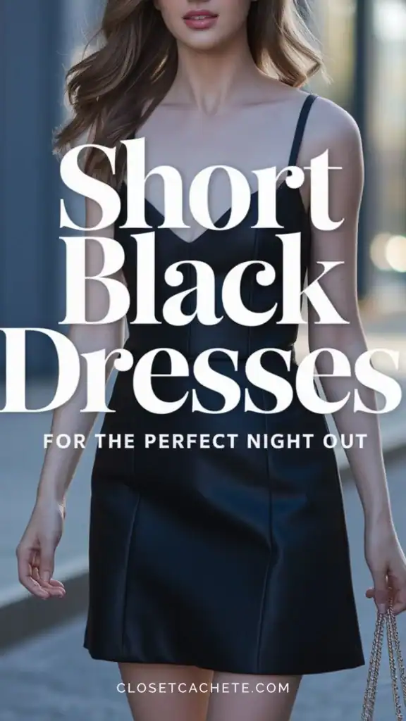 young woman wearing a stylish short black dress on a night out
