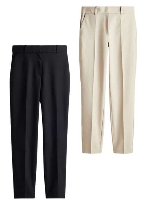 wardrobe staples tailored trousers black pants cream slacks