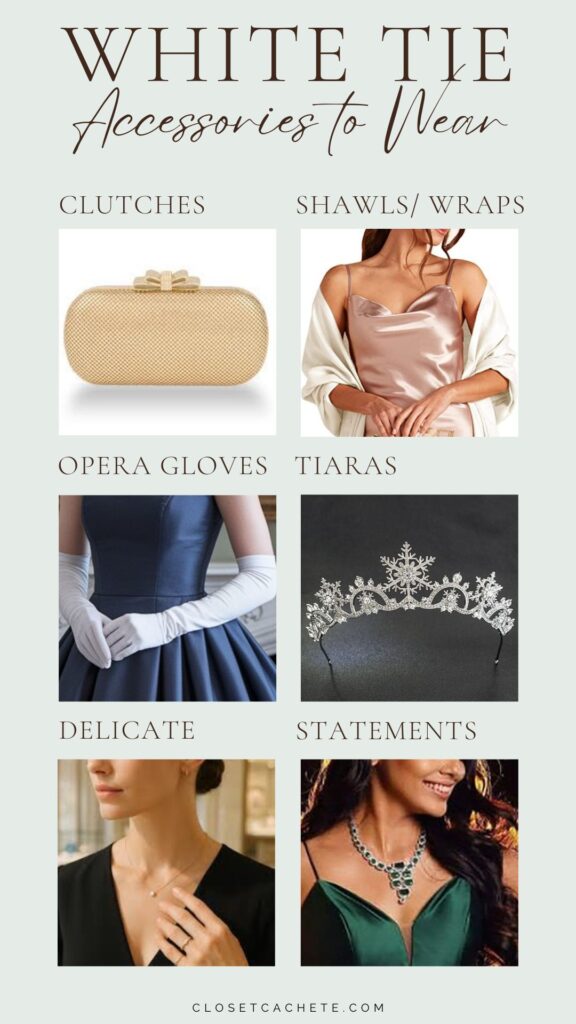 chart showing accessories to wear for white tie attire