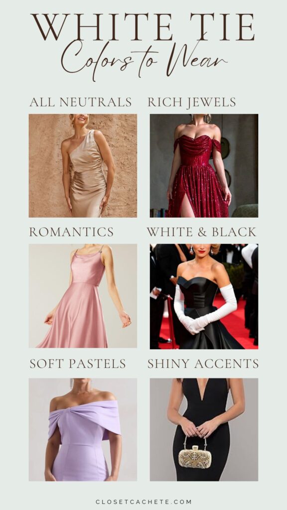 chart showing colors to wear for white tie attire