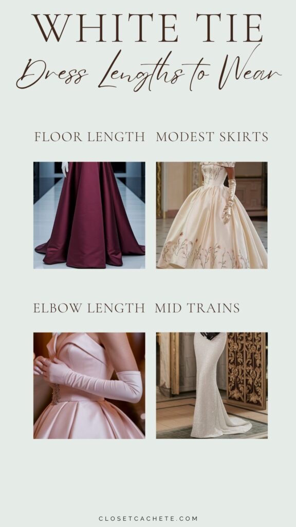 chart showing dress lengths to wear for white tie attire