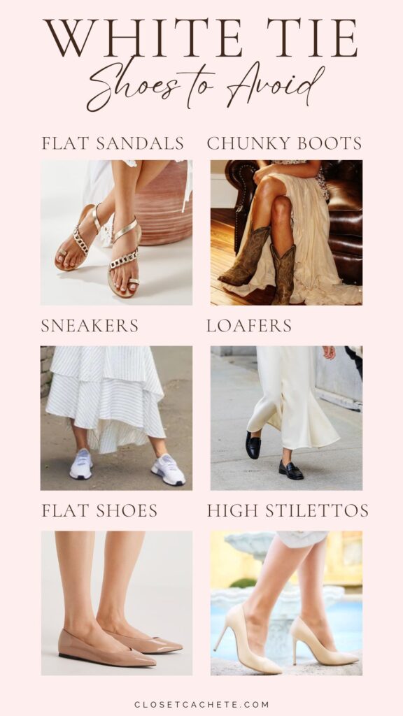 chart showing shoes to avoid for white tie attire