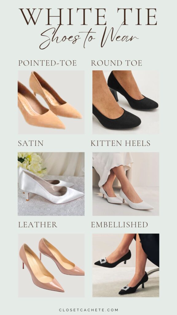chart showing shoes to wear for white tie attire