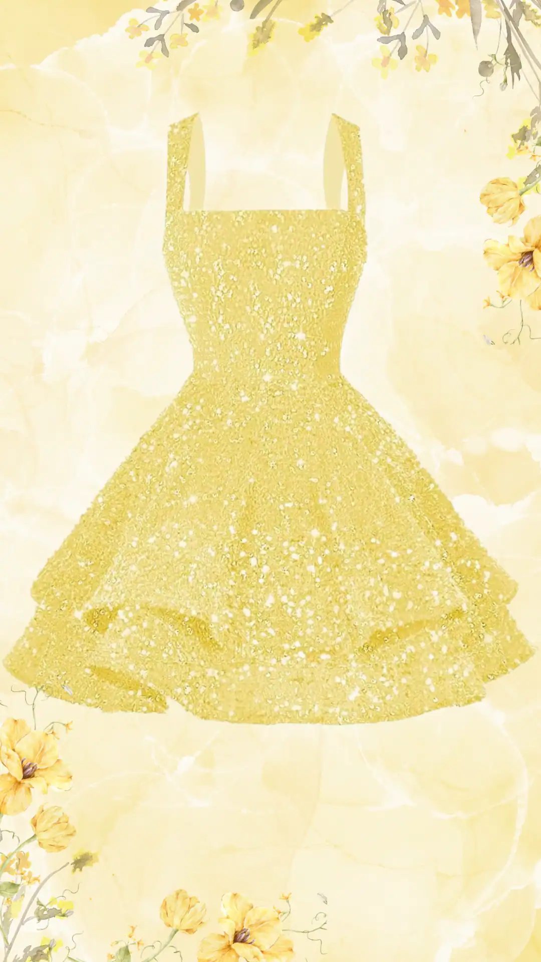 This vibrant yellow homecoming dress features a fitted bodice adorned with shimmering sequins and a playful flared skirt that creates an illusion of volume. The overall vibe is youthful and cheerful, making it perfect for a teenage girl's school dance or special occasion.